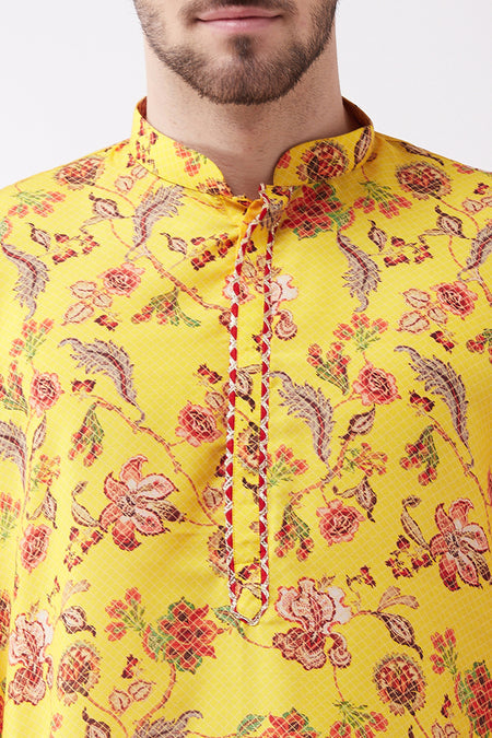 Vastramay Multicolor-Base-Mustard And Cream Baap Beta Kurta Set